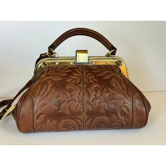 Gianni Conti Genuine Italian Leather Bag Doctor's Metal Frame Floral Design - Picture 8 of 14